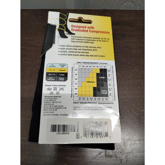 NEW Futuro by 3M Men's Size Medium Black Firm Lifestyle Compression Dress Socks - Picture 2 of 3